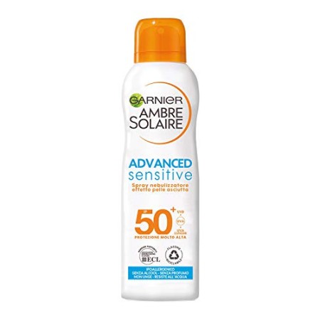 Garnier Ambre Solaire Spray Nebulizzatore Protettivo IP 50+ Advanced Sensitive, Protezione Molto Alta, Effetto Pelle Asciutta, 2