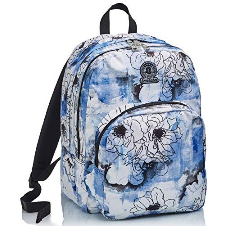 Zaino Benin M Invicta , Paint & Flowers, Blu, Doppio Scomparto, Scuola & Tempo Libero