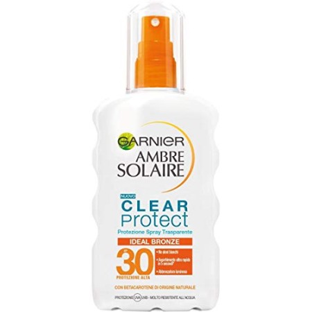 Garnier Ambre Solaire Spray Ideal Bronze, Clear Protect IP30, Protezione Spray Trasparente, con Betacarotene di Origine Naturale