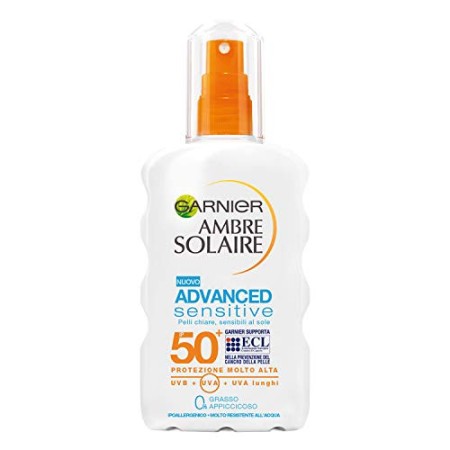 Garnier Ambre Solaire Spray Protettivo IP 50+ Advanced Sensitive, Protezione Molto Alta, 200 ml