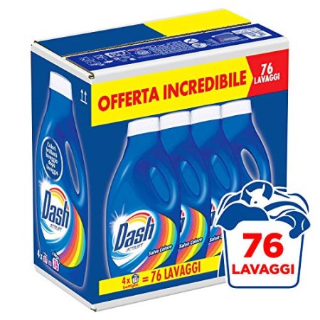 Dash Detersivo Lavatrice Liquido, 76 Lavaggi (4 x 19), Salva Colore, Maxi Formato, Pulizia Profonda, Per Tutti I Capi