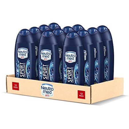 Neutromed Sport Docciashampoo Uomo Energizzante, Docciashampoo per Corpo e Capelli, Confezione da 12 pezzi x 250 ml