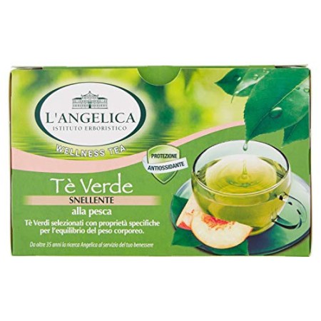 L'Angelica,Tè Verde Snellente Aromatizzato alla Pesca, Antiossidante e Attivatore del Metabolismo, Tè Drenante e Dimagrante, S
