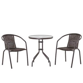 Outsunny Set Tavolo Pieghevole e 2 Sedie da Giardino in Acciaio e Rattan PE, Arredamento da Esterno da 3 Pezzi Marrone