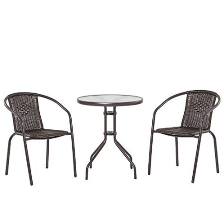 Outsunny Set Tavolo Pieghevole e 2 Sedie da Giardino in Acciaio e Rattan PE, Arredamento da Esterno da 3 Pezzi Marrone
