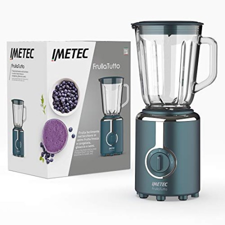 Imetec FrullaTutto Frullatore, Lame Tritaghiaccio in Acciaio Inox, Bicchiere da 800 ml in Vetro Antigraffio, 2 Velocità, Funzio