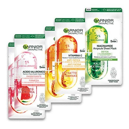 Garnier Maschera in Tessuto Ampolle, 5 Maschere in Tessuto, Ognuna con un Effetto Diverso, Confezione da 5