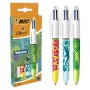 BIC 4 Colori Velours - Penna a sfera con punta media, 1 mm, confezione da 3 pezzi, colori: blu, rosso, verde e nero