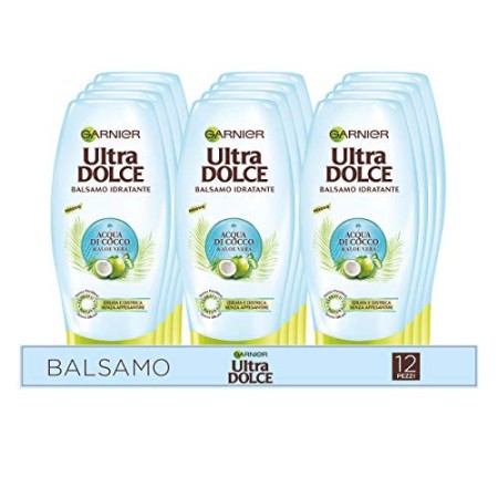 Garnier  Ultra Dolce Balsamo Idratante Acqua di Cocco e Aloe Vera,  Confezione da 12 x 250 ml