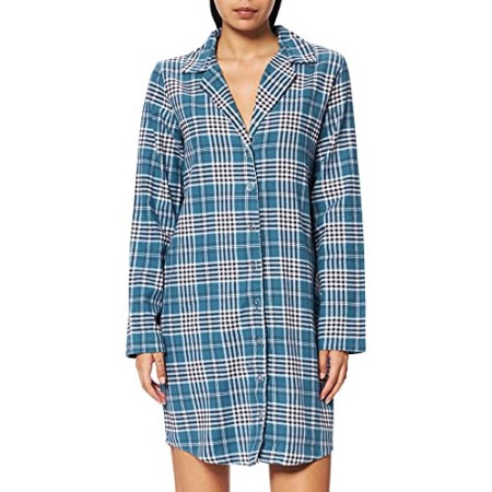Marchio Amazon - Iris & Lilly Camicia da Notte a Manica Lunga in Flanella Donna, Blu (navy&teal), S, Label: S