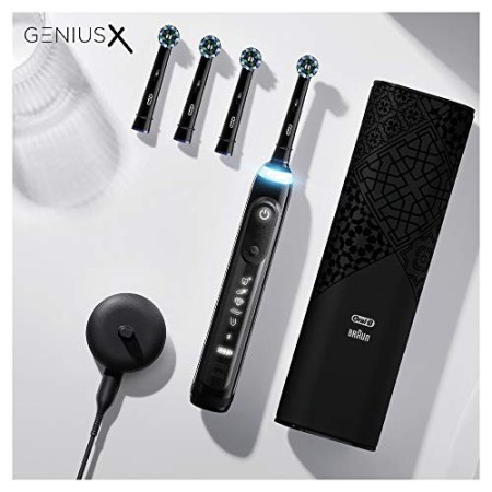 Oral-B Genius X Luxe Edition Spazzolino Elettrico Ricaricabile, 1 Spazzolino Premium Nero con Intelligenza Artificiale, 4 Testin