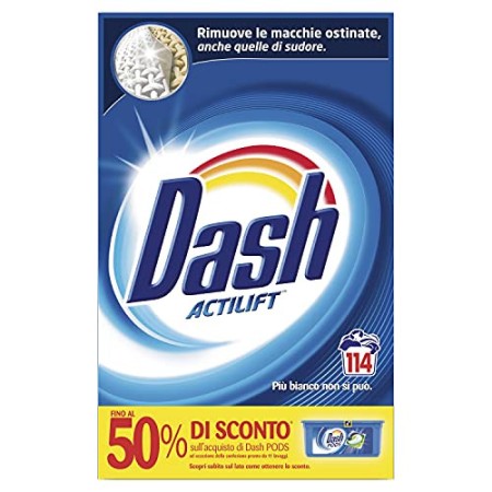 Dash Detersivo Polvere Lavatrice, 114 Lavaggi, Classico, Maxi Formato, Rimuove le Macchie, Brillantezza Per Tutti i Capi