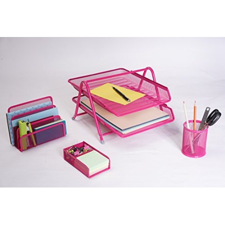 Exerz Premium Mesh Ufficio Set di 4 PZ - Ripiano Portalettere, Portatessere, Supporto Per Block-Notes & Graffette, Ripiani Per F