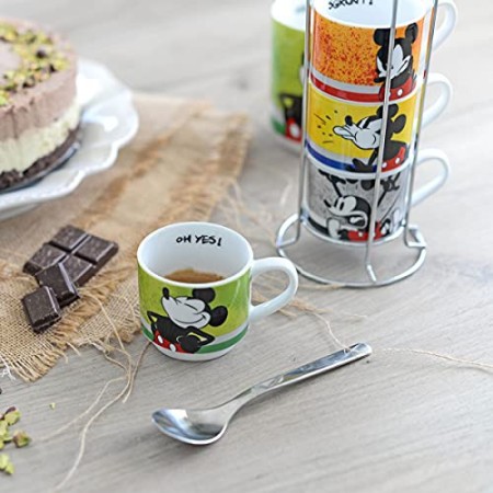 Egan Set 4 Tazzine Caffè Impilabili Mickey I am ML.80 + Metalrack