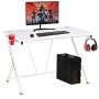 BAKAJI Scrivania Gaming Porta Pc Computer Struttura Metallo Piano Legno MDF Texture Fibra di Carbonio con Portacuffie e Portabib