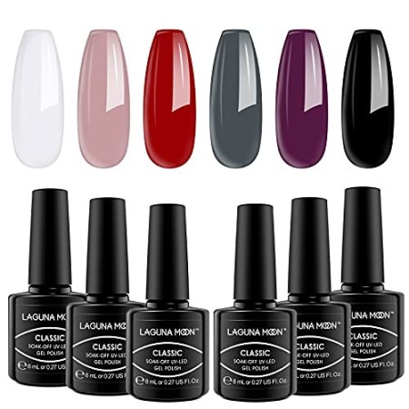 Lagunamoon Smalto per Unghie, Gel Unghie UV LED, 6pz Smalti per Unghie Gel Colori, Regalo Kit Manicure Smalto per Unghie Semiper