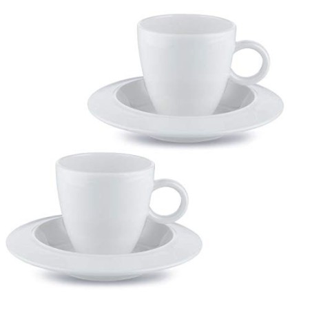 Alessi TAC1/76S Bavero Set di Due Tazze da Caffè con Sottotazza in Bone China, Bianco