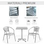 Outsunny Set Tavolino e Sedie da Giardino da 3 Pezzi, Arredamento da Giardino in Alluminio e Acciaio Inox, Argento
