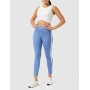 Marchio Amazon - AURIQUE Leggings Sportivi 7/8 con Banda Laterale Donna, Blu (blu colonia)., 46, Label:L