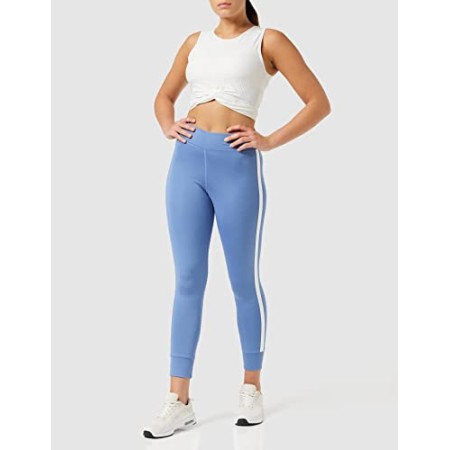 Marchio Amazon - AURIQUE Leggings Sportivi 7/8 con Banda Laterale Donna, Blu (blu colonia)., 46, Label:L