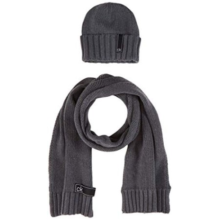 Calvin Klein K50k505185 Set Sciarpa, Cappello e Guanti, Grigio (Dark Grey Psm), Unica (Taglia Produttore: OS) Uomo