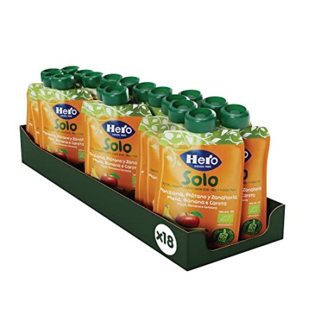 Hero Solo Pouch Frutta Frullata 100% Bio Mela, Banana e Carota, senza Zuccheri Aggiunti, Conservanti e Coloranti, senza Glutine,