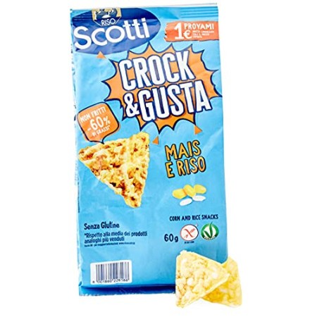 Riso Scotti - Crock & Gusta Mais e Riso - Triangoli di Mais e Riso, Snack Senza Glutine - 60 gr