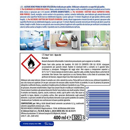 Oust 3 in 1 Spray Elimina Odori, Disinfettante per Superfici e Tessuti, Uccide il 99.9 % dei Batteri sulle Superfici, 1 Confezio