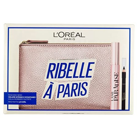 L'Oréal Paris Idea Regalo Donna Natale 2020, Pochette con Mascara Allungante Lash Paradise e Matita Occhi Nera Le Khol