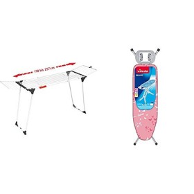 Vileda Infinity Stendibiancheria Estensibile, Acciaio, Bianco, 186-257 x 57 x 100 cm & Bravo Asse da Stiro, Asse da Stiro Medium