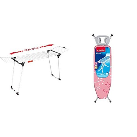 Vileda Infinity Stendibiancheria Estensibile, Acciaio, Bianco, 186-257 x 57 x 100 cm & Bravo Asse da Stiro, Asse da Stiro Medium