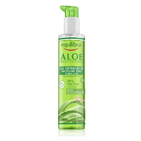 Equilibra Viso, Aloe Gel Detergente Micellare Viso, Gel Detergente Viso a Base di Aloe Vera per Pelli Sensibili, Struccante, Rim