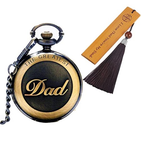 Idea regalo per la festa del papà, vintage, orologio da tasca in legno, segnalibro con incisione per padre