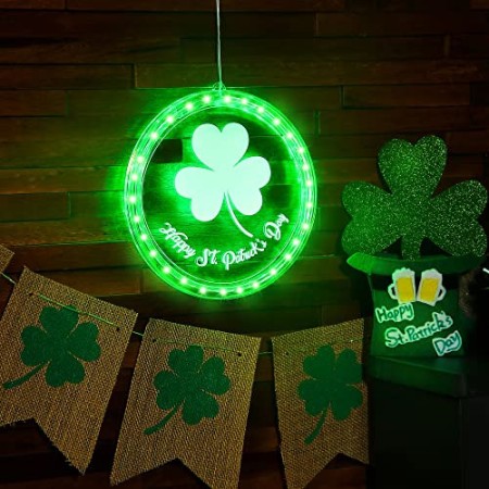Decorazione della Luce Finestra del Trifoglio di San Patrizio, Fondale Decorativo Luce Verde San Patrizio per Finestre Percorso 