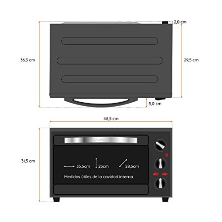 Grunkel HR-28N RM Forno Elettrico Multifunzione da Tavolo 28L con 3 Funzioni di Calore e Selettore di Temperatura fino a 230oC T