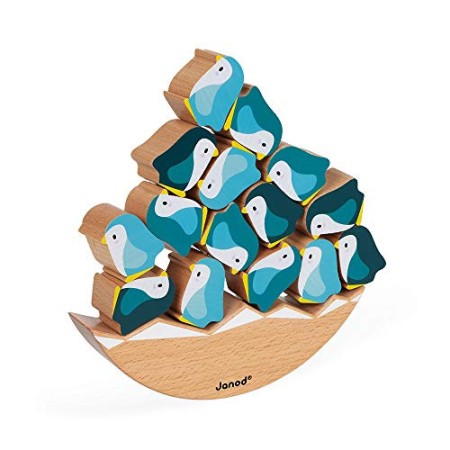 Janod - Pinguini in Legno a Dondolo - Giocattolo Apprendimento - Gioco di Abilità - Motricità Fine e Concentrazione - Collabor