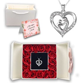 Scatola Regalo Festa Della Mamma Rose Stabilizzate Collana Mamma Figlio/a