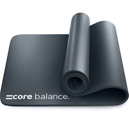 CORE BALANCE - Materassino da Pilates, in Schiuma ad Alta densità, per Palestra, Yoga, Fitness, Arrotolabile, 12 mm, Nero