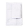 Filet - Set Asciugamani con Ospite | 100% spugna di cotone | Tinta unita | con Inserto in Tela Aida da Ricamare - Bianco