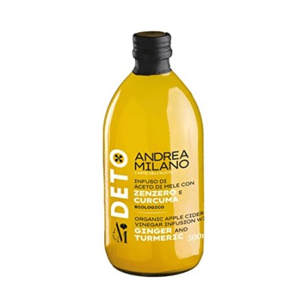 Infuso di Aceto di Mele Biologico Non Filtrato Non Pastorizzato con Zenzero, Curcuma e Peperoncino Deto Andrea Milano - 500 ml