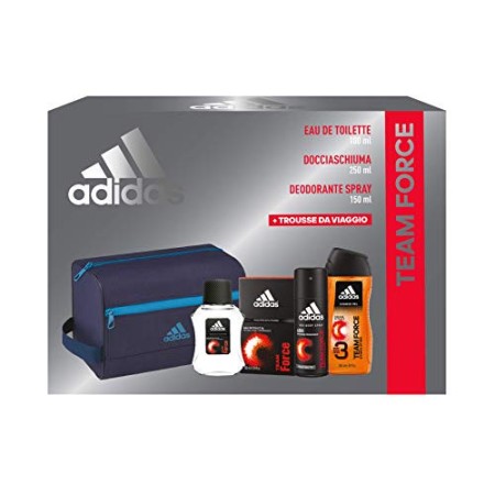 Adidas, Confezione Regalo Uomo Team Force, Eau de Toilette 100 ml, Gel Doccia Bagnoschiuma 250 ml, Deodorante Spray 150 ml, Trou