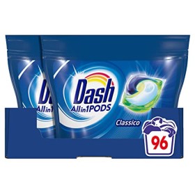 Dash All in 1 Pods Detersivo Lavatrice in Capsule, 96 Lavaggi (2 x 48), Classico, Maxi Formato, Rimuove le Macchine, Brillantezz