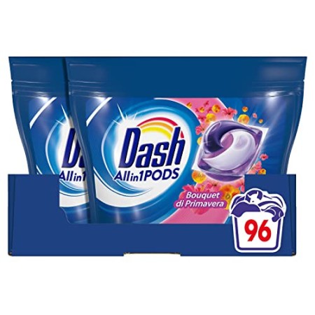 Dash Pods Allin1 Detersivo Lavatrice in Capsule Bouquet Primaverile, Maxi Formato da 48 x 2 Pezzi, 96 Lavaggi
