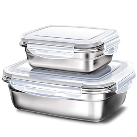 GA Homefavor Scatole Bento-Box Contenitore per Insalata di Frutta y Sandwiches in Acciaio Inox (Bianco, Set di 2)
