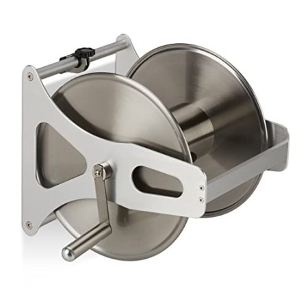 Relaxdays Avvolgitubo da Giardino, Senza Tubo, Acciaio Inox & Metallo, da Terra & a Muro, HLP 30,5x45x36,5 cm, Argento