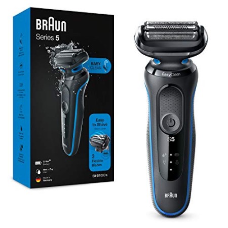 Braun Series 5 50-B1000s Rasoio Elettrico Barba, Wet&Dry, Ricaricabile, Rasoio A Lamina Senza Fili, Blu, Idea Regalo Festa del P