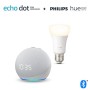 Echo Dot (4ª generazione) con orologio, Bianco ghiaccio + Philips Hue White Lampadina Connessa (E27), compatibile con Alexa