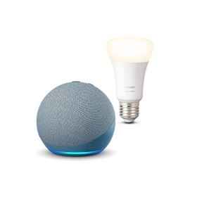 Echo Dot (4ª generazione), Ceruleo + Philips Hue White Lampadina Connessa (E27), compatibile con Alexa