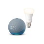 Echo Dot (4ª generazione) con orologio, Ceruleo + Philips Hue White Lampadina Connessa (E27), compatibile con Alexa