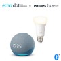 Echo Dot (4ª generazione) con orologio, Ceruleo + Philips Hue White Lampadina Connessa (E27), compatibile con Alexa